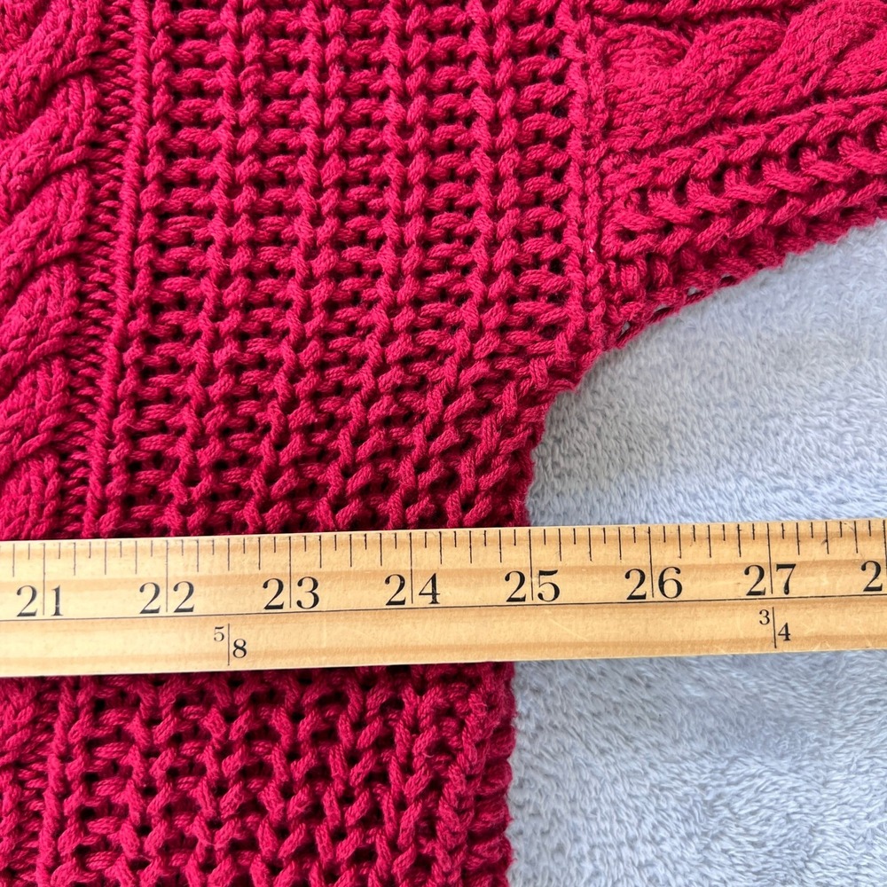 Eddie Bauer Red‎ Cable Knit Sweater Mens L Vintage Hong Kong 100% Cotton Chunky - Picture 5 of 7